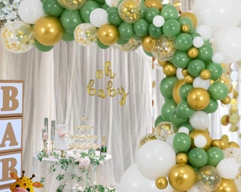 Sage Green Balloons Arch Kit Baby Shower Balloons includes Confetti Balloon White and Gold Balloon Arch with Balloon Pump Bridal shower