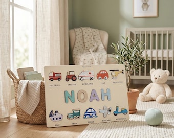Personalized Wooden Name Puzzle, Custom First Birthday Keepsake, Montessori Learning Toy, Baby Boy Gift, Toddler Nursery Decor