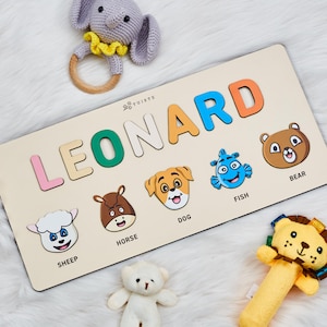 Personalized Name Puzzle With Pegs | New Christmas Gifts for Kids Wooden Toys Baby Shower Custom Toddler Toys First Birthday 1st Gifts