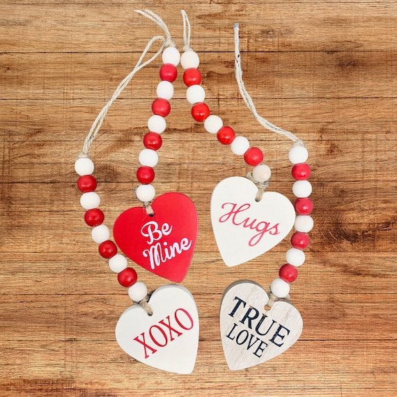 Valentines Day Beads Heart Farmhouse Valentines Decor Tiered Tray