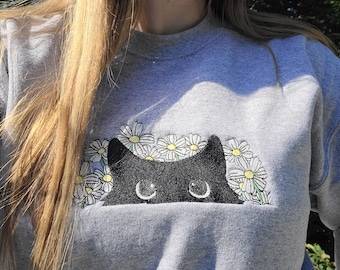 Schwarze Katze Besticktes T-Shirt/Crewneck/Hoodie