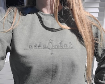 Cat & Plants Besticktes T-Shirt/Rundhalsausschnitt/Hoodie
