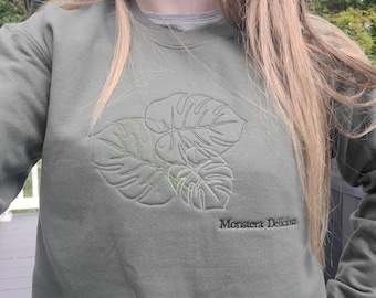 MONSTERA V1 Besticktes T-Shirt/Rundhalsausschnitt/Hoodie