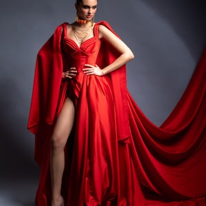 Custom Red Satin Ball Gown- Made to Measure Red Carpet Dress-Couture Gala Evening Gown- Luxury Special Occasion dress