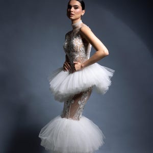 Mermaid Bridal Gown – Unique Lace Wedding Dress with Double Tulle Skirts – Modern Custom Wedding Dress – Made to Measure