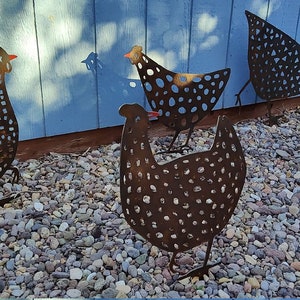 Metal yard chickens