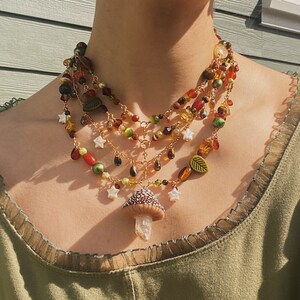 Where the Light Meets the Earth - 12-14k gold filled statement clutter necklace gemstone mushroom pendant handmade quartz with inclusions