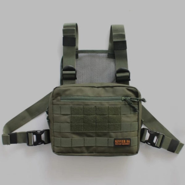 Velcro Green Сhest Bag, Bikers Bag, Tactical Crossbody Bag, Sling Cross Bag, Tactical Gear, Chest Pack, Chest Rig, Military Tactical Vest