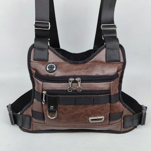 Brown Leather Сhest Bag, Bikers Bag, Tactical Crossbody Bag, Sling Cross Bag, Tactical Gear, Chest Pack, Chest Rig, Military Tactical Vest