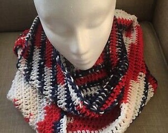 Crocheted Red, White & Blue Infinity Scarf