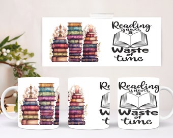 Preciosa taza de libros de acuarela, tazas de café/té de oficina, 11Oz, regalo perfecto para profesores, amantes de los libros, la lectura nunca es una pérdida de tiempo