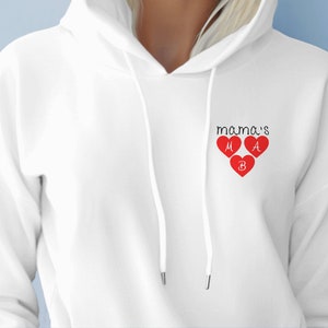 Corazón de mamá Letra/s personalizadas Nombre/s de los niños Sudadera con capucha Día de la madre Esposa Abuela Nana Regalo Niños Amor de la madre Corazón Amor