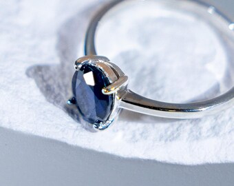 Sora Ring: Oval Sapphire, Silver Band, Sky-Inspired Jewelry