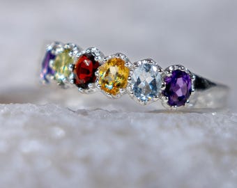 Rainbow Gemstone Band Ring – Sterling Silver Spectrum Jewelry