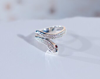 Serpentina Ring: Sterling Silver Cubic Zirconia Snake Statement Ring