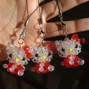 Kawaii Hello Kitty-Inspired Beaded Charm – Handmade Phone Strap