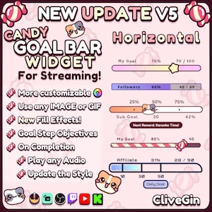 Goal Bar Widget for Streaming Fully Customizable With Your Own Images and Colors, Goals for Twitch, Youtube, Streamlabs, StreamElements, OBS