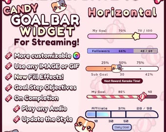 Goal Bar Widget for Streaming Fully Customizable With Your Own Images and Colors, Goals for Twitch, Youtube, Streamlabs, StreamElements, OBS