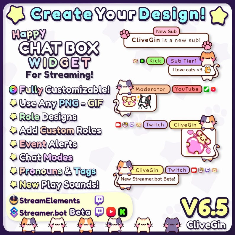 CliveGin Happy Chat box Widget for Streaming!
It's a highly customizable chat widget, compatible with StreamElements and Streamerbot, for Twitch, YouTube, and Kick