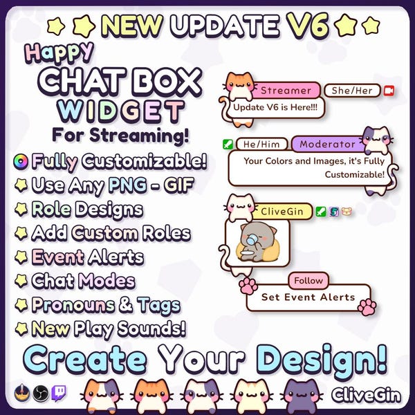 Happy Chat Box Widget for Twitch, Fully Customizable With Your Own Images, Roles, Chatbox for Twitch Customizable StreamElements Widget OBS