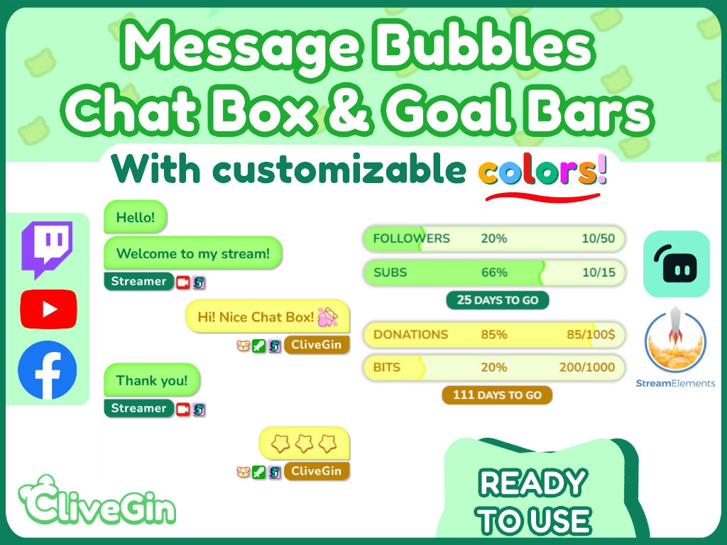 Message Bubbles Chat Box and Goal Bars for Streaming - Chatbox for Twitch, Youtube, Facebook, Customizable Streamlabs Widgets StreamElements