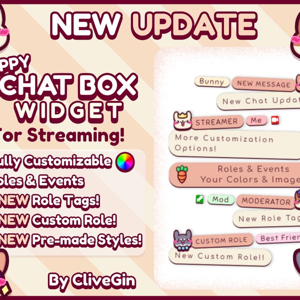 Happy Chat Box Widget for Twitch, Fully Customizable With Your Own Images, Roles, Chatbox for Twitch Customizable StreamElements Widget OBS