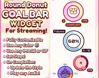 Round Goal Bar Widget for Streaming Fully Customizable With Your Own Images and Colors, Goals for Twitch, Youtube, StreamElements, OBS