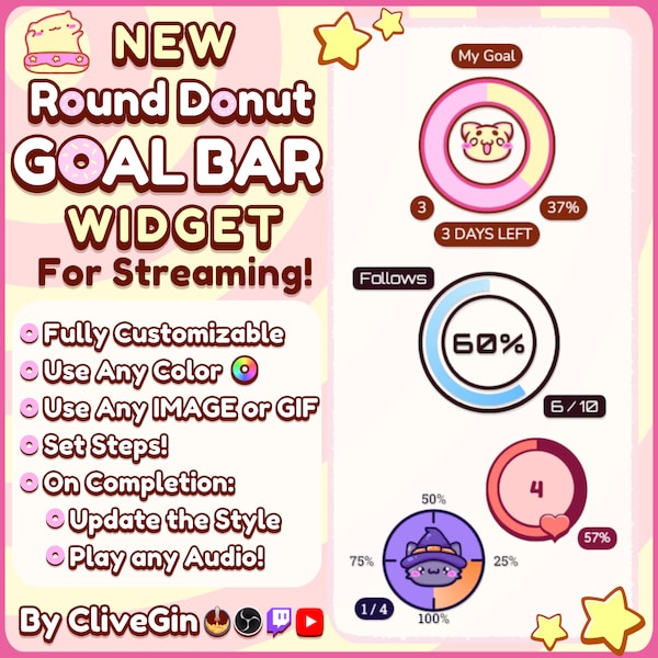 Round Goal Bar Widget for Streaming Fully Customizable With Your Own Images and Colors, Goals for Twitch, Youtube, StreamElements, OBS