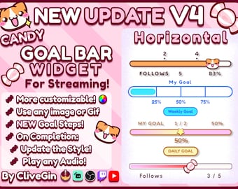 Goal Bar Widget for Streaming Fully Customizable With Your Own Images and Colors, Goals for Twitch, Youtube, Streamlabs, StreamElements, OBS