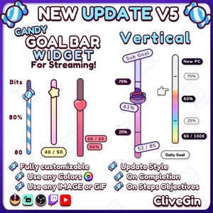 Vertical Goal Bar Widget for Streaming Fully Customizable With Your Own Images and Colors, Twitch, Youtube, Streamlabs, StreamElements, OBS