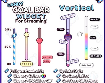 Vertical Goal Bar Widget for Streaming Fully Customizable With Your Own Images and Colors, Twitch, Youtube, Streamlabs, StreamElements, OBS