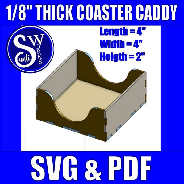 1/8" dik/4" x 4" Coaster Caddy/houten kist/cadeau/Glowforge veilig/cut-bestanden/vingergewrichten/SVG-bestand/PDF
