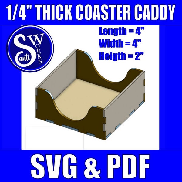 1/4" thick 4" x 4" Coaster Caddy / Wooden Box / Gift / Cut Files / Finger Joints / Glowforge Safe / SVG File / PDF