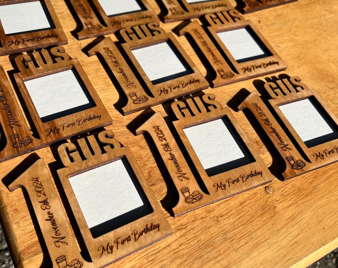 First Birthday Wooden Picture Frame Favors: Laser-Engraved Keepsake