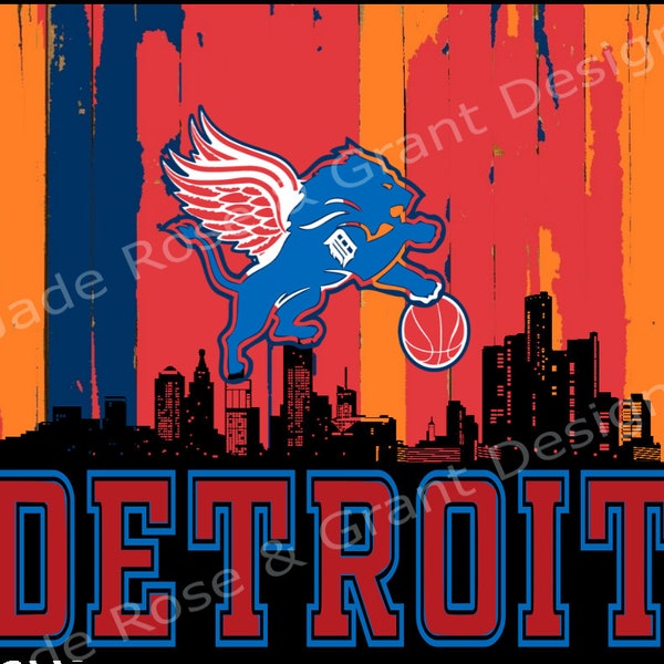 INSTANT DOWNLOAD - Detroit Sports Painted Sky Tumbler seamless wrap PNG