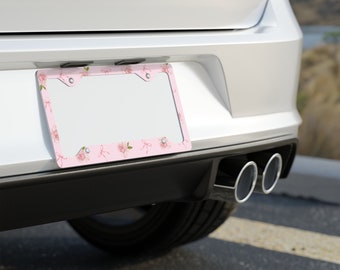 Coquette Metal License Plate Frame | Cute Car Accessory Whimsical Decor Bows Pink Pastel Flowers Hearts Cottagecore Softgirl Fairycore