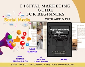 Digital Marketing Guide for Beginners PLR MRR Private Label Rights, Master Resell Rights, DFY ebook, Social Media Content, Lead Magnet