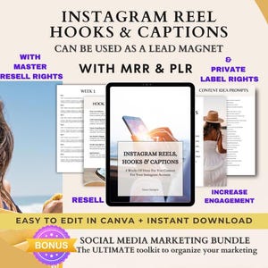 Instagram Reel Hooks och bildtexter, PLR, Lead Magnet, Digital marknadsföring, Master Resell Rights, Klart för dig dfy, Instagram-bildtexter, MRR