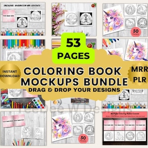 MRR Coloring Book Mockups, Master Resell Rights, PLR, Colouring Pages Mockups, 53 pages, Etsy Listing Mockup, KDP A+, Canva Templates,