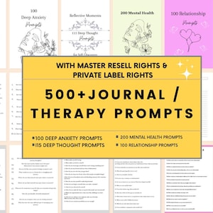 Journal Prompts Bundle Therapy Prompts MRR PLR Printable Self Help Prompts Reflection Mental Health Relationships, Canva Templates Download,