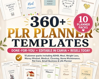 360+ PLR Canva Templates, 10 PLR Planners Bundle, Done For You plr, Weight Loss, Small Business, Money Mindset, ADHD Planner, Meal Planner