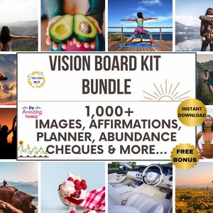 Vision Board Kit Bundle, 1000+ Printable Vision Board Images Affirmation Cards Quotes Planner, Abundance Cheques Manifesting Done For You