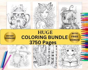 3750 Coloring Pages for Adults Fantasy Coloring Books Bundle Stress Relief Colouring Pages KDP, Grayscale Light Dark Coloring Bonus