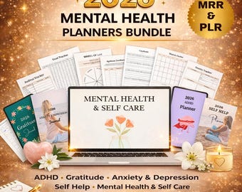 MRR 2026 Mental Health Planners Bundle, Master Resell Rights, PLR, ADHD Planner, Editable in Canva Templates, Anxiety Depression, Download