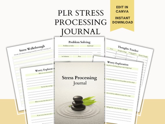 Stress Processing Journal, PLR Journal, Private Label Rights, Stress Prompts, Editable in Canva, Mental Health Journal, Stress Tracker,