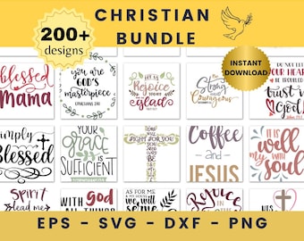Christian SVG Bundle, Faith Quote svg Bible Verse svg Christian Bundle 200+ designs Christian printables, Christian tote bag svg mug Bonus