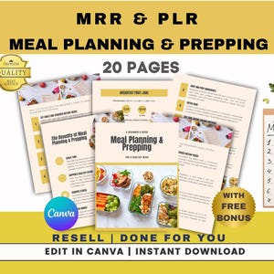 Anleitung für die Essensplanung & -zubereitung PLR MRR | Sofortiger Download Bearbeitbar in Canva | Wöchentlicher Menüplan Gesunde Ernährung Planer Digital Produkte Bonus