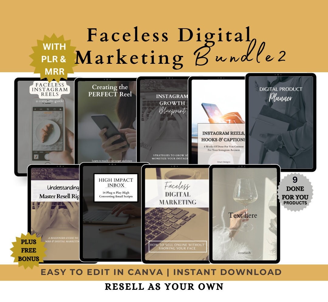 Faceless Digital Marketing Bundle MRR, PLR Ebook Bundle, Private Label ...