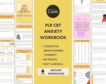 CBT Anxiety Workbook PLR CBT Therapy worksheets Anxiety Coping Skills, Private Label Rights, Edit in Canva Instant Download Bonus