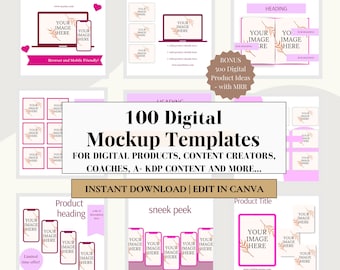 Digital Mockups Bundle Templates, 100 Mockups, Etsy Listings Mockups, Amazon A+ Content, Course Creators, Ebook Mockup, Book listings